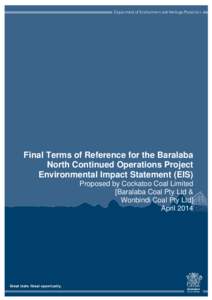 Final Terms of Reference for the Baralaba North Continued Operations Project Environmental Impact Statement (EIS) Proposed by Cockatoo Coal Limited [Baralaba Coal Pty Ltd & Wonbindi Coal Pty Ltd]