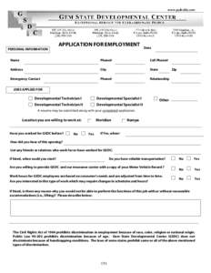 PERSONAL INFORMATION  APPLICATION FOR EMPLOYMENT Date