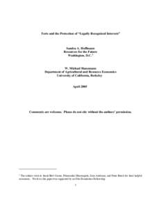 Torts and the Protection of “Legally Recognized Interests”  Sandra A. Hoffmann Resources for the Future Washington, D.C. 1