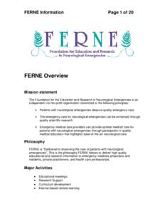 FERNE Information  Page 1 of 20 FERNE Overview Mission statement