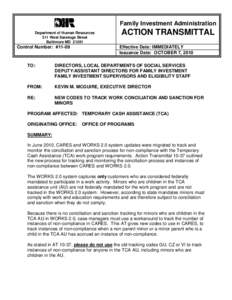 Family Investment Administration Department of Human Resources 311 West Saratoga Street Baltimore MD[removed]Control Number: #11-09