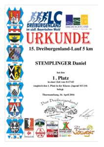 15. Dreiburgenland-Lauf 5 km STEMPLINGER Daniel hat den 1 . Platz