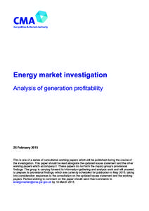 Energy market investigation: Analysis of generation profitability