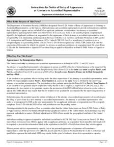 Instructions for Notice of Entry of Appearance as Attorney or Accredited Representative DHS Form G-28