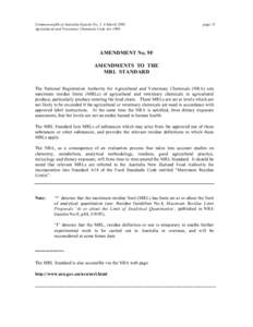 Amendment No. 9F: Amendments to the MRL standard - APVMA Gazette 3, 4 March 2003