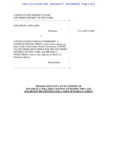 Case 1:15-cvKBF Document 37 FiledPage 1 of 21  UNITED STATES DISTRICT COURT SOUTHERN DISTRICT OF NEW YORK ---------------------------------------- x JONATHAN J. POLLARD,