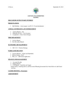 6:30 p.m.  September 10, 2012 COUNCIL-IN-COMMITTEE AGENDA