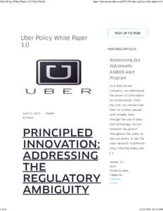 Uber Policy White Paper 1.0: Principled Innovation: Addressing the Regulatory Ambiguity Ridesharing Apps