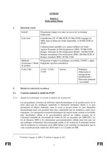 ANNEXE Annexe 1 Fiche action Maroc 1.  IDENTIFICATION