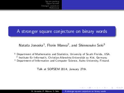 Square packing Upper bounds Stronger conjecture