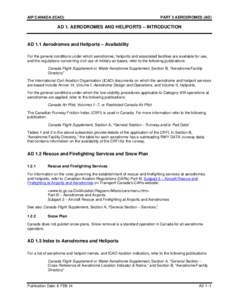 AIP CANADA (ICAO)  PART 3 AERODROMES (AD) AD 1. AERODROMES AND HELIPORTS – INTRODUCTION