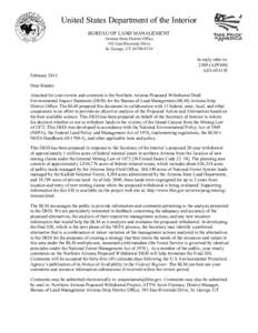 United States Department of the Interior BUREAU OF LAND MANAGEMENT Arizona Strip District Office 345 East Riverside Drive St. George, UT[removed]