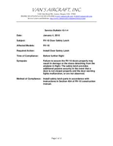 VAN’S AIRCRAFT, INCKeil Road NE, Aurora, Oregon, USAPHONE • FAX • www.vansaircraft.com •  Service Letters and Bulletins: http://www.vansaircraft.com/p