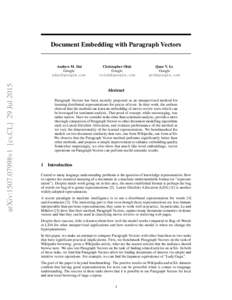 Document Embedding with Paragraph Vectors  arXiv:1507.07998v1 [cs.CL] 29 Jul 2015 Andrew M. Dai Google
