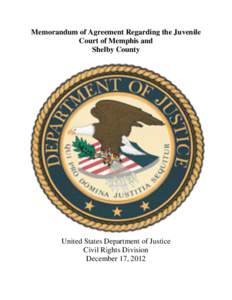 Memorandum of Agreement Regarding the Juvenile Court of Memphis and