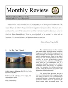 Monthly Review The Federal Public Defender for the District of Puerto Rico’s Newsletter September[removed]October 2011