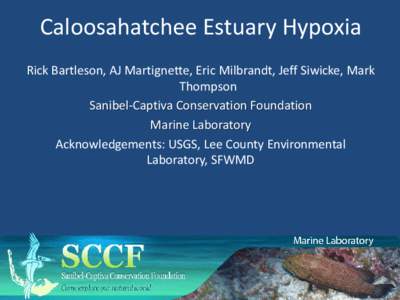 Caloosahatchee Estuary Hypoxia Rick Bartleson, AJ Martignette, Eric Milbrandt, Jeff Siwicke, Mark Thompson Sanibel-Captiva Conservation Foundation Marine Laboratory Acknowledgements: USGS, Lee County Environmental