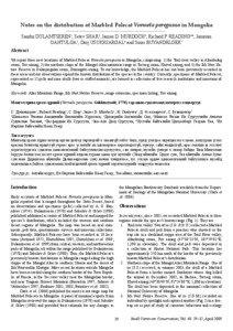 Notes on the distribution of Marbled Polecat Vormela peregusna in Mongolia Sandui Dulamtseren1, Setev Shar2, James D. Murdoch3, Richard P. Reading4*, Jamsran Gantulga5, Dorj Usukhjargal6 and Suuri Buyandelger7