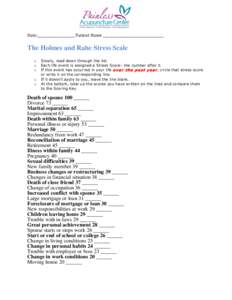    	
   Date:______________________	
  Patient	
  Name	
  ____________________________________	
    The Holmes and Rahe Stress Scale