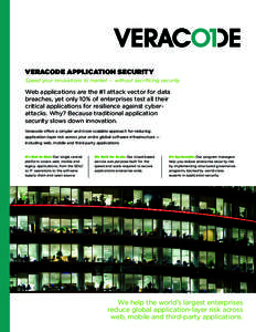 VERACODE APPLICATION SECURITY Speed your innovations to market — without sacrificing security Web applications are the #1 attack vector for data breaches, yet only 10% of enterprises test all their critical application