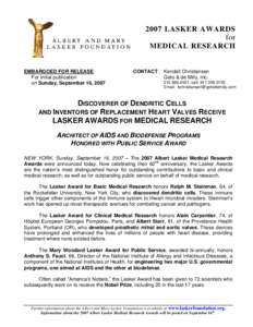 Microsoft Word - 2007LaskerAwards-NewsRelease