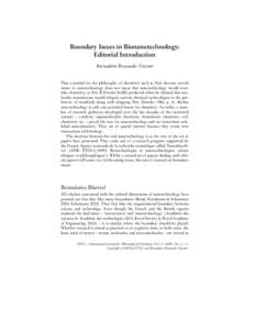 Boundary Issues in Bionanotechnology: Editorial Introduction