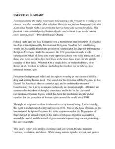 Executive Summary for the International Religious Freedom Report for 2012