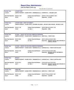 Report Exec Administrator Clery Act Public Crime Log From[removed]To[removed]Incident Type:  LARCENY/THEFT