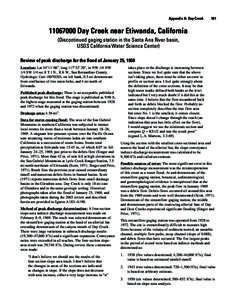 Appendix A: Day Creek   [removed]Day Creek near Etiwanda, California (Discontinued gaging station in the Santa Ana River basin, USGS California Water Science Center) Review of peak discharge for the flood of Jan