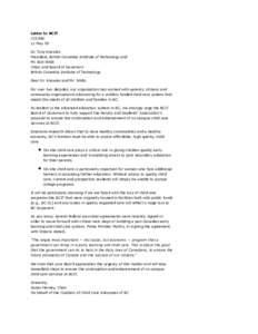 Letter to BCIT CCCABC 11 May 05 Dr. Tony Knowles President, British Columbia Institute of Technology and Mr. Bob Wilds