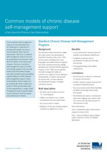 Common models of chronic disease self-management support 1  Common models of chronic disease self‑management support A fact sheet for Primary Care Partnerships