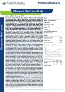 Management Meet Update  Institutional Equities Glenmark Pharmaceuticals 10 July 2012