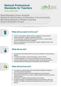 National Professional Standards for Teachers - Pilot Case Study - Rural Education Forum Australia