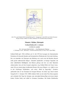 Abb. 67 [s. auch Farbtafel XVI]: Gerhard Roth an H. C. Artmann am 15. Juli[removed]In: G. Roth: Ein neuer Morgen. Roman. Frankfurt am Main: Suhrkamp[removed]Wienbibliothek im Rathaus). Monster, Mythos, Metropole Gerhard Roth