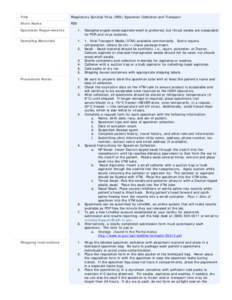 Title  Respiratory Synctial Virus (RSV) Specimen Collection and Transport Short Name