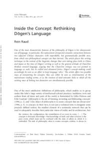 Asian Philosophy Vol. 21, No. 2, May 2011, pp. 123–137 Inside the Concept: Rethinking Do¯gen’s Language Downloaded By: [Academic Library of Tallinn University] At: 16:43 24 June 2011