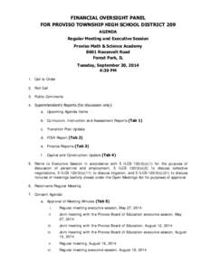 Financial Oversight Panel Proviso Township High School District 209 agenda, September 30, 2014