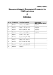 Training Calendar  Management Capacity Enhancement Programme for TEQIP Institutions at IIM Indore