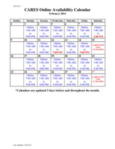 [removed]CARES Online Availability Calendar February 2014 Sunday