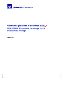 Conditions générales d’assurance (CGA)/ BOX OPTIMA. L’assurance de ménage d’AXA. Inventaire du ménage WGR 714 Fr