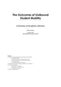 The Outcomes of Outbound Student Mobility A Summary of Academic Literature AIM Overseas August 2013 Rob Malicki and Davina Potts