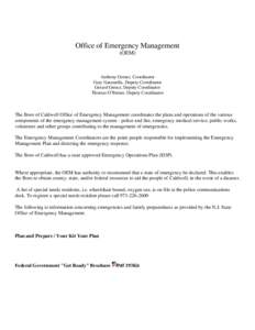 Disaster preparedness / Humanitarian aid / Occupational safety and health / Office of Emergency Management / State of emergency / Oklahoma Emergency Management Act / New York City Office of Emergency Management / Public safety / Management / Emergency management