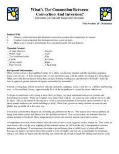 What’s The Connection Between Convection And Inversion? Convection Currents and Temperature Inversion Time Needed: [removed]minutes  Student Will: