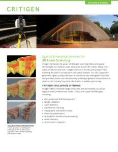 3D LASER SCANNING  Spatial Enterprise Services for 3D Laser Scanning Critigen harnesses the power of 3D Laser Scanning (3DLS) and spatial technologies to create accurate as-built/as-found information of any manmade or na