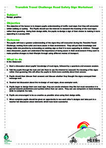 Translink Travel Challenge Road Safety Sign Worksheet  Subject Design, graphics
