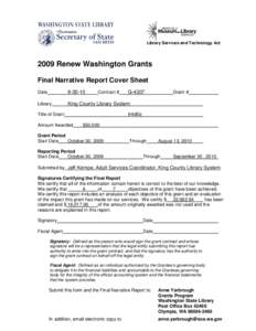 Library Services and Technology Act[removed]Renew Washington Grants Final Narrative Report Cover Sheet Date