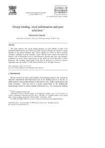 Journal of Development Economics Vol. 60 Ž[removed]–50 www.elsevier.comrlocatereconbase Group lending, local information and peer selection 1