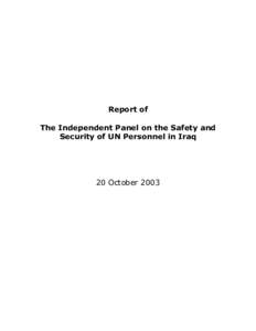 Report of The Independent Panel on the Safety and Security of UN Personnel in Iraq 20 October 2003