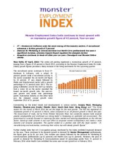 Monster Employment Index India continues to trend upward with an impressive growth figure of 42 percent, Year-on-year   
