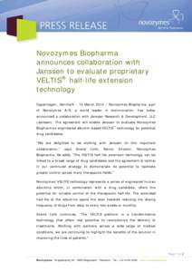 Novozymes Biopharma announces collaboration with Almac in Drug Synthesis, Half Life Extension and Targeting technologies